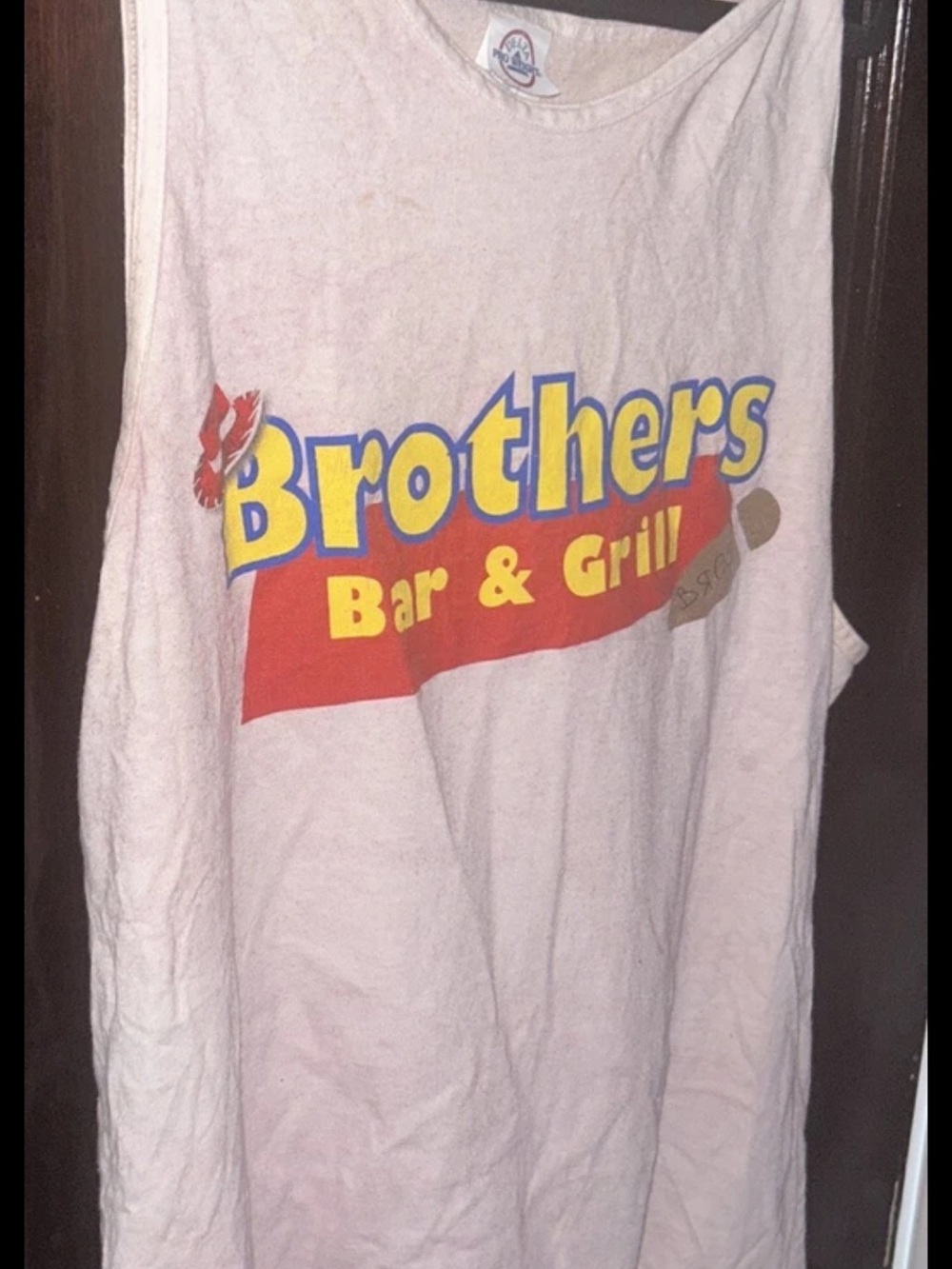 Men's Tank Top Shirt Size Large White/Pink Brothers Bar and Grill